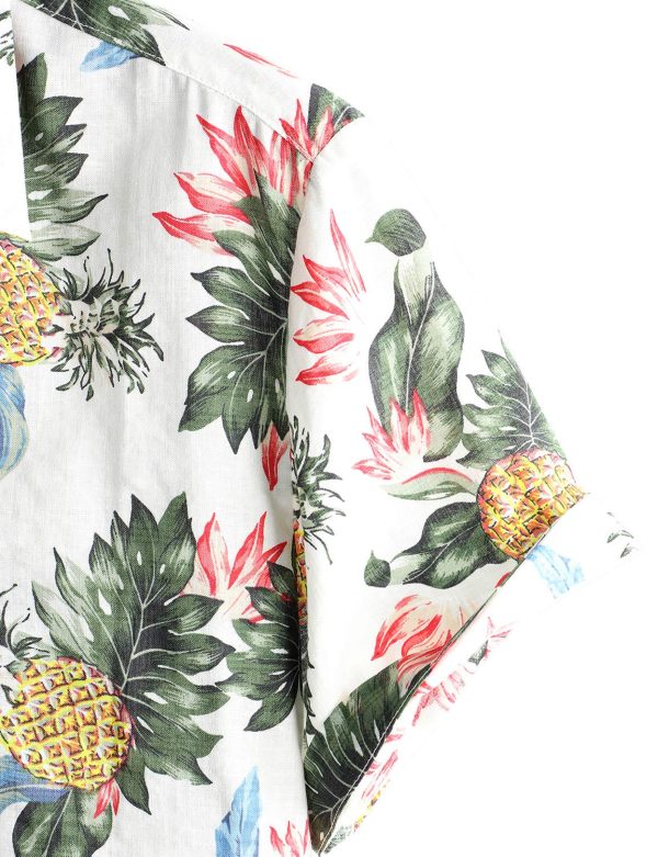 Talla: S - Camisa hawaiana floral de manga corta con botones para hombre, Blanco, amarillo on Sale