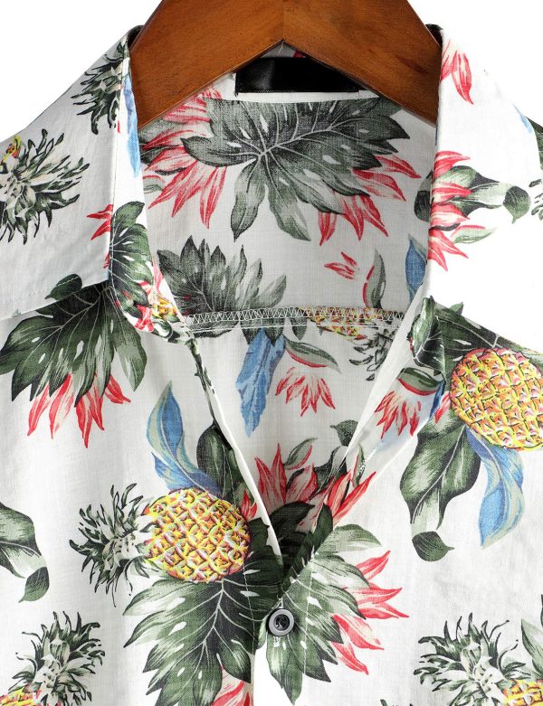 Talla: S - Camisa hawaiana floral de manga corta con botones para hombre, Blanco, amarillo on Sale