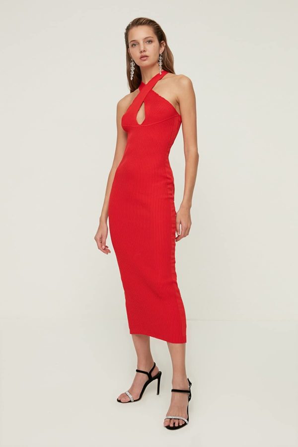 Talla: L - Vestido entallado de mujer Trendyol Mini Bodycon de ajuste regular en rojo Cheap