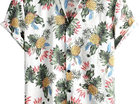 Talla: S - Camisa hawaiana floral de manga corta con botones para hombre, Blanco, amarillo on Sale