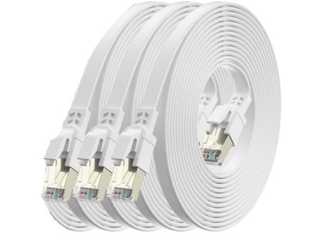 Cable Ethernet Cat8 de 1,5m (3 Piezas), 40Gbps 2000MHz Cat 8 Cable de Red Plano RJ45 LAN Internet, Compatible con Router Switch Laptop PS5 TV - 5x 1,5m Blanco Embalaje Deteriorado Fashion