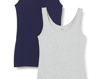 Iris & Lilly Top sin Mangas de Algodón Mujer, Pack de 2, Gris Mezcla Azul Marino, 44 For Cheap